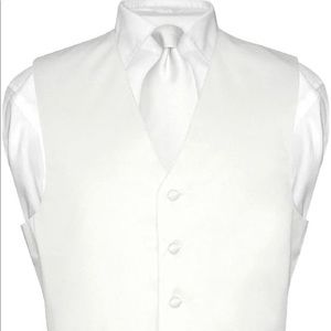 Vesuvio Napoli Italy - Men’s White Dress Vest and Tie Set Size L